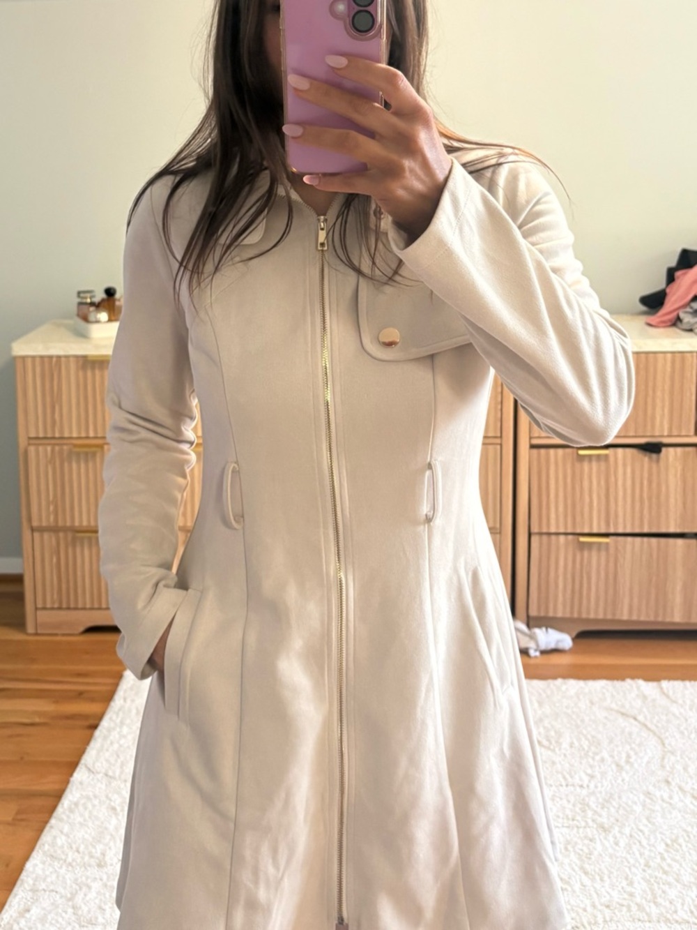 Windsor Cream Long Zip Front Coat
